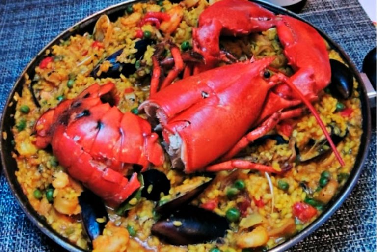 Paella with Lobster and Seafood Fancy Spanish dinner